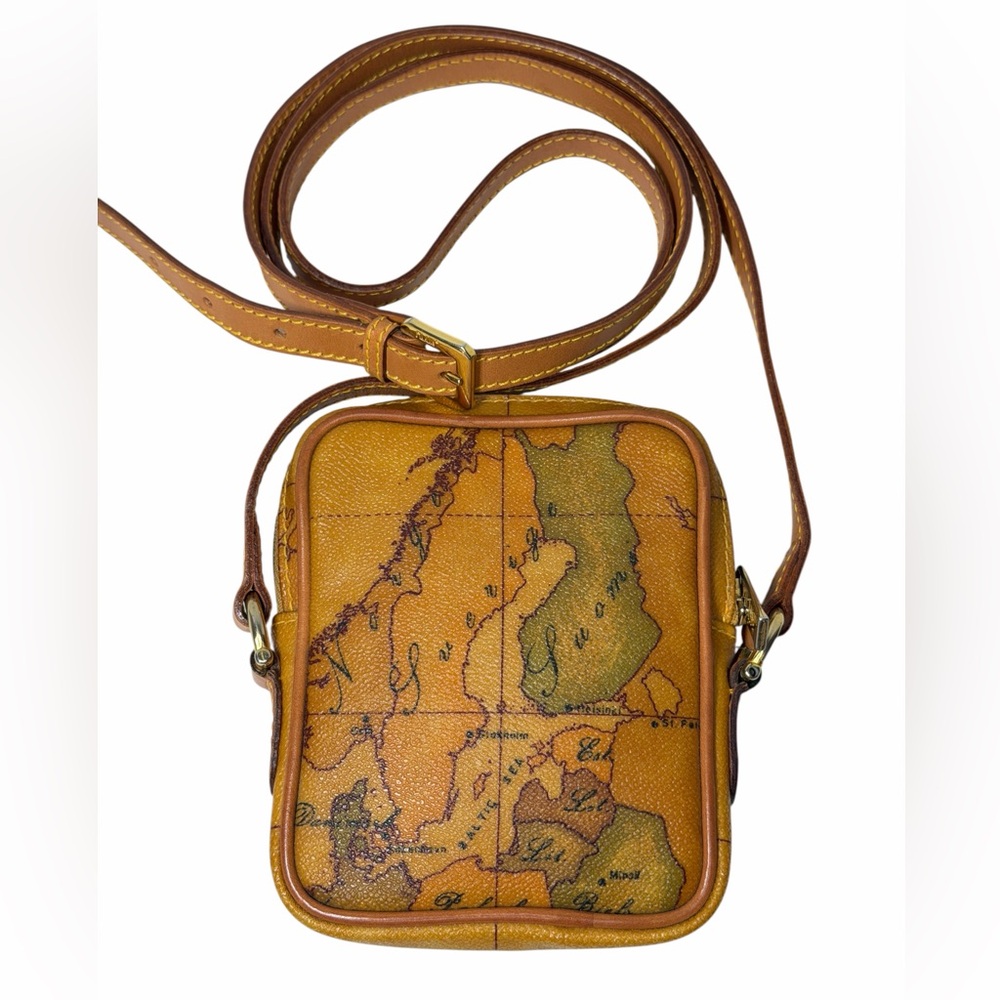 Alviero Martini 1A Classe Italy Leather Geo World Map Crossbody Zip Mini Bag